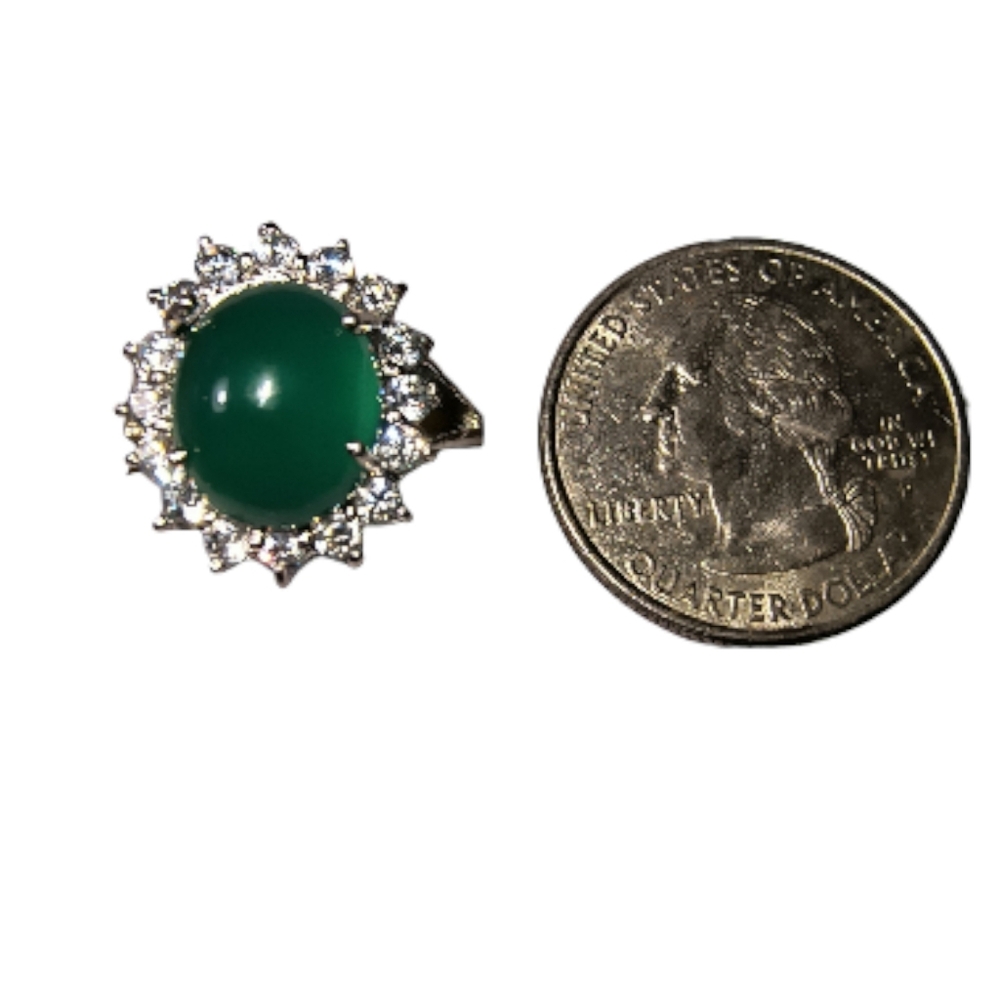 Sterling Silver Chrysoprase Halo Ring with Sparkling Clear Stones, Split Shank - Picture 5 of 11